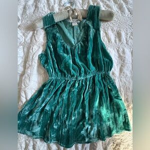 Vintage Teal Velvet Sleeveless Top Medium Made in USA